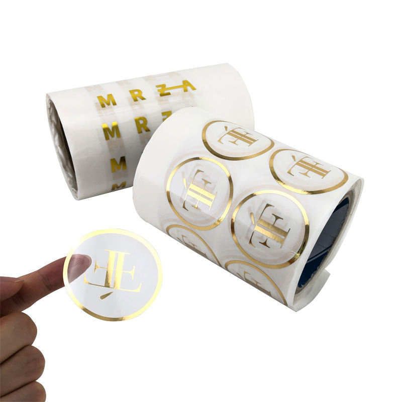 Pegatina autoadhesiva de diseño personalizado, lámina dorada transparente, etiqueta con logotipo