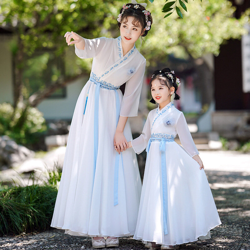 Abito tradizionale cinese Hanfu donna danza abiti da spettacolo Costume da fata ragazze principessa bambini festa Cosplay abbigliamento per genitori