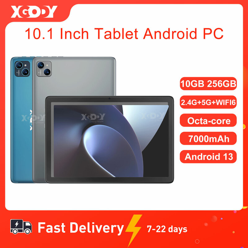 XGODY Tablet Android 10 inci, Tablet octa-core layar IPS 10GB 256GB PC ultra-tipis 5GWiFi Bluetooth tipe-c 7000mAh Tablet Keyboard opsional