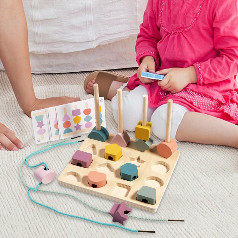 Zestaw zabawek do sekwencjonowania koralików Montessori, geometria parowania drewnianych bloki do układania w stosy, dopasowane kształty układanie zabawki dla dzieci, chłopiec dziewczynka