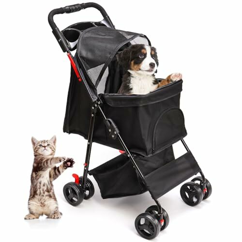 Cochecito plegable para mascotas, carrito con 4 ruedas, jaula para gatos y perros pequeños