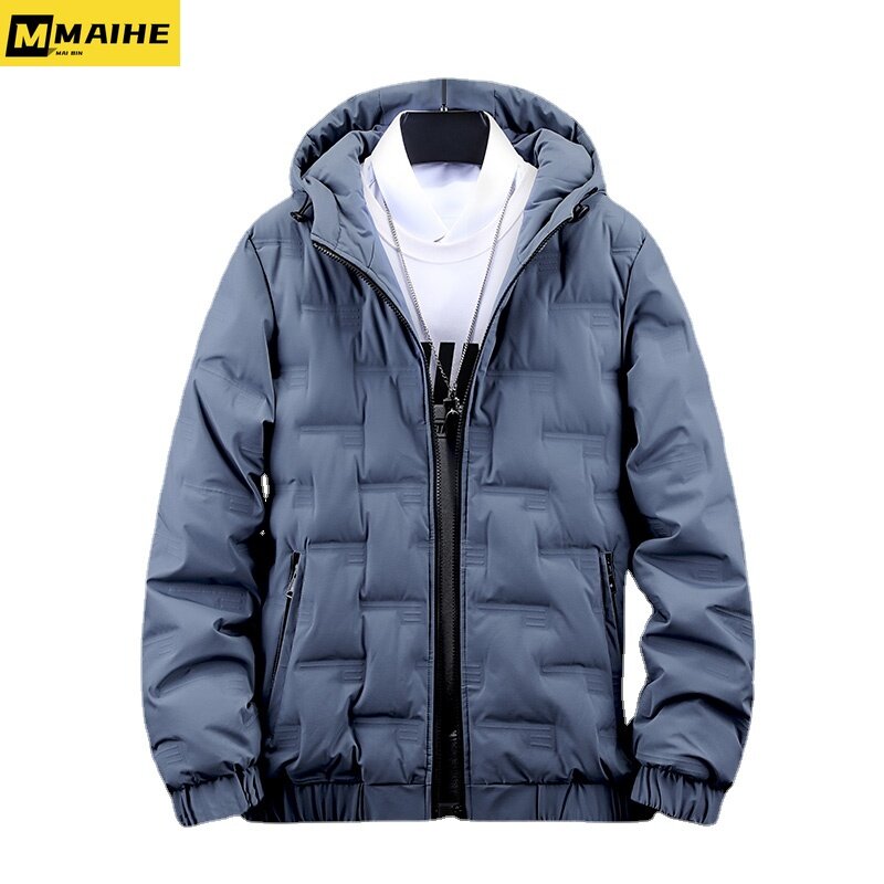 Hooded Down Jacket For Men's Winter Harajuku Solid Color Casual Hooded Parka Thickened Luxury Brand Goose Down Warm Men's Jacket