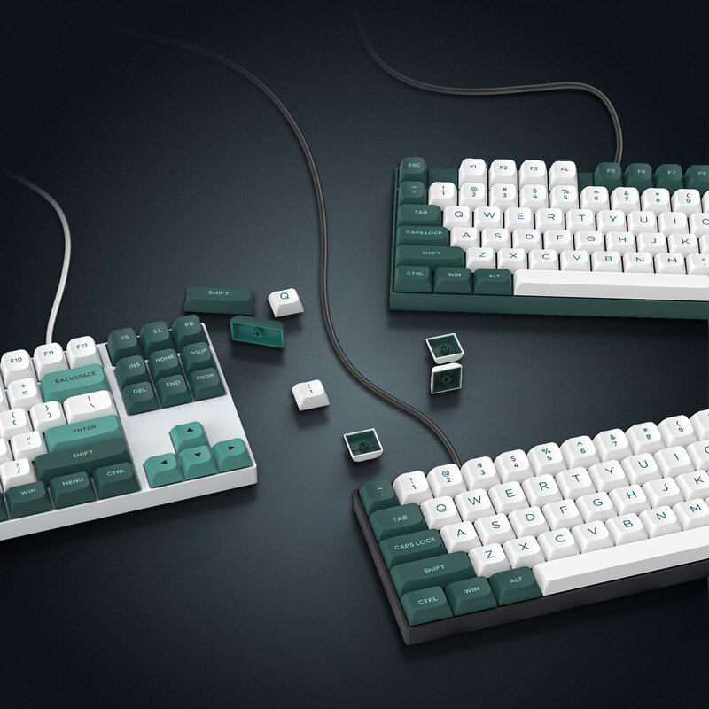 189 kunci PBT Keycap Double-shot, Kit Keycaps hijau putih ISA, topi kunci Backlit Cherry MX untuk Keyboard game mekanis nirkabel