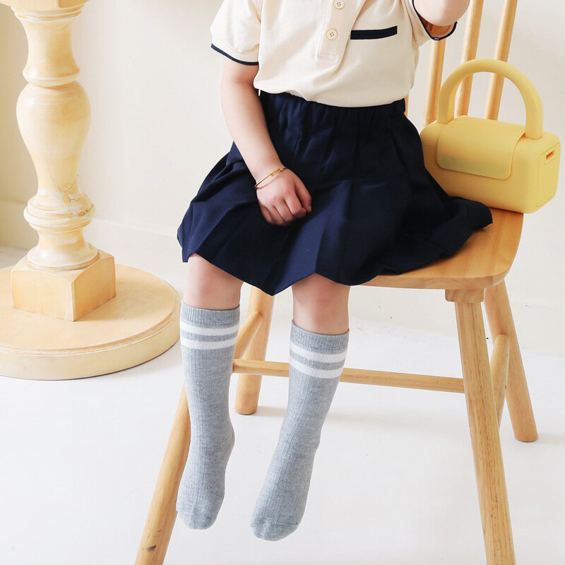 Chaussettes longues en coton pour bébé fille et garçon, coordonnantes, hauteur genou, à rayures, accessoires pour enfants, collection printemps-automne