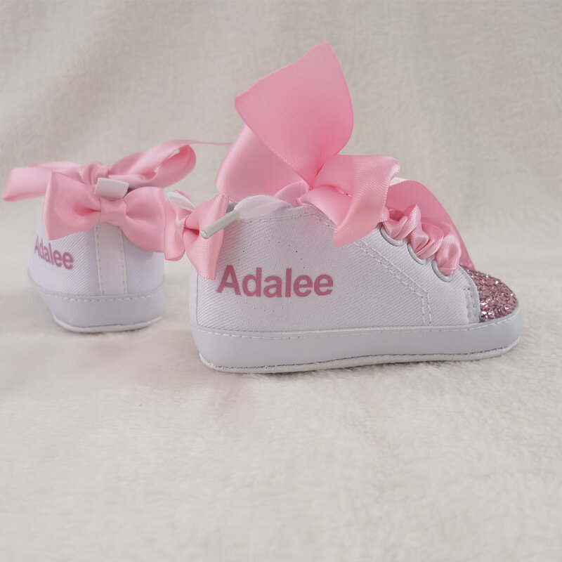 Nome do bebê imagem feito à mão personalizado sapatos de bebê baptizado recém-nascidos primeiros caminhantes rendas-up crianças sapatos da criança