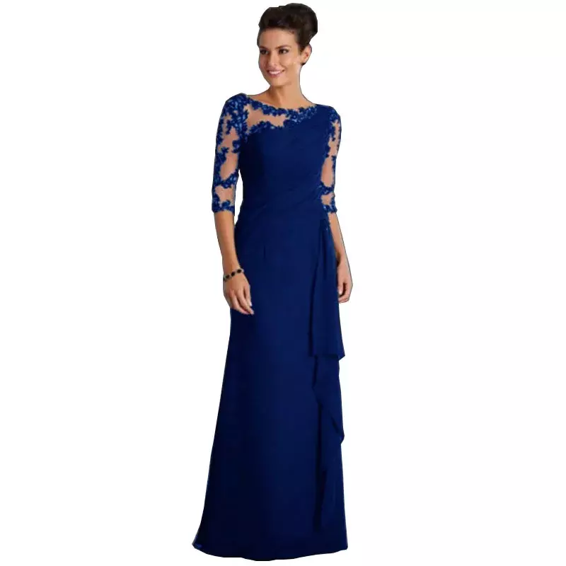 Vintage Bridesmaid Dress For Women Long Lace Sheer Round Neck Mid Sleeve Vestidos De Mujer Women Clothing Birthday Party Dresses