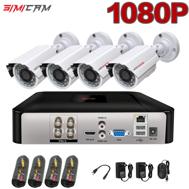 Kit de caméra de surveillance Full HD, 4 canaux, 1080P, AHD DVR, câble de 18m avec vision nocturne infrarouge, étanche, alarme, ensemble de caméras de sécurité CCTV