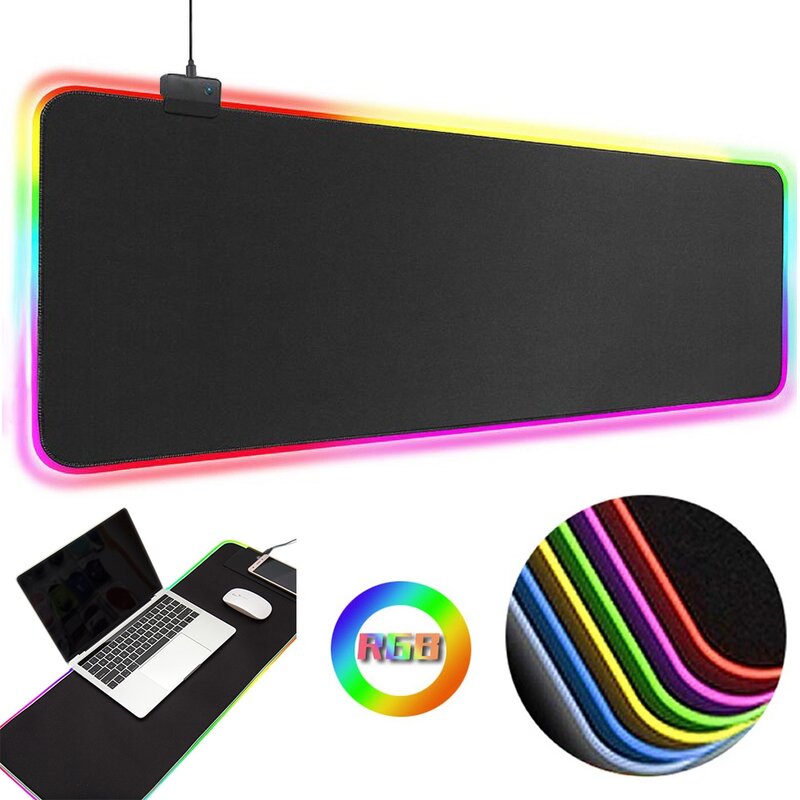 Коврик для мыши со светодиодсветильник кой, RGB-подсветка, цветная поверхность, нескользящий, разные размеры, светящийся, для ПК
