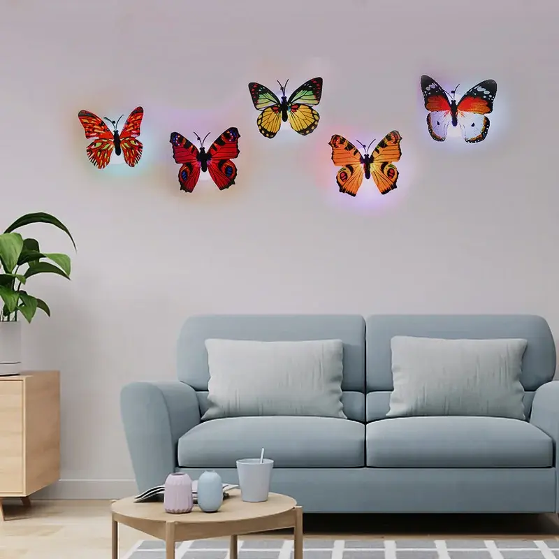 5Pcs luce notturna colorata farfalla luminosa luce notturna a LED a batteria adesivi murali casa stanza scrivania lampada da parete