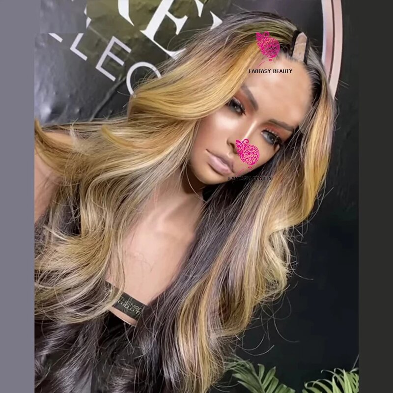 Ombre Golden Blonde V Part Wigs Loose Wave Unprocessed 100% Human Hair Highlight Honey Blonde Middle/Side UPart Full End Cosplay