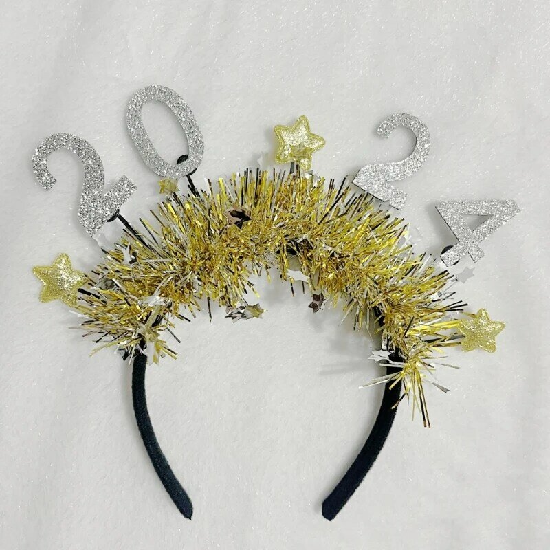 2024 NewYearEve fascia per capelli per bambini adulti scintillante stella cerchietto per capelli festa di natale decorazione del Festival di capodanno