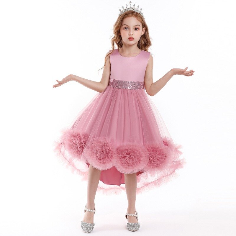 2-10 Jahre alte Prinzessin Kleid Runway Kleid, Mesh Blume flauschiges Kleid, nachlaufen des Klavier Performance Kleid, Kleid