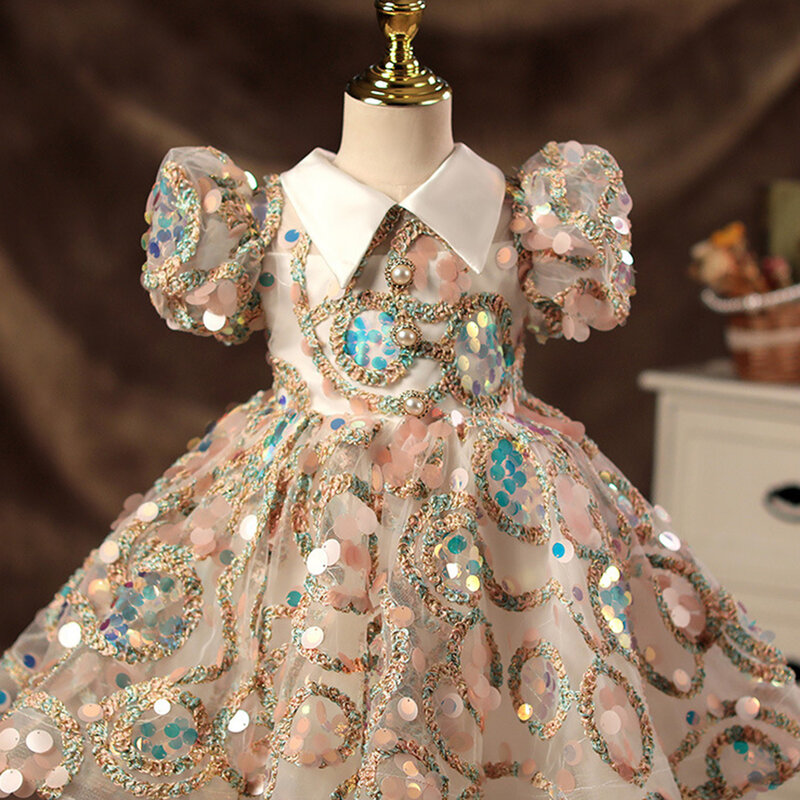 Elegante Blumen mädchen Kleider kurze geschwollene Ärmel Prinzessin Pailletten geeignet für besondere Anlässe von Baby Mädchen Geburtstags kleider
