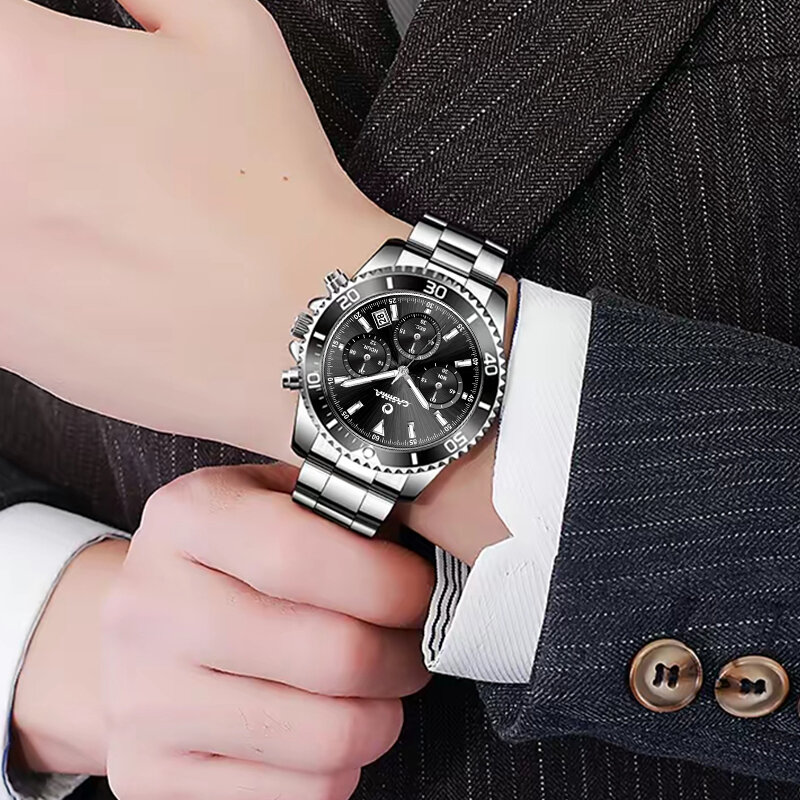 Часы наручные CASIMA мужские кварцевые, роскошные брендовые классические водонепроницаемые, с браслетом из нержавеющей стали