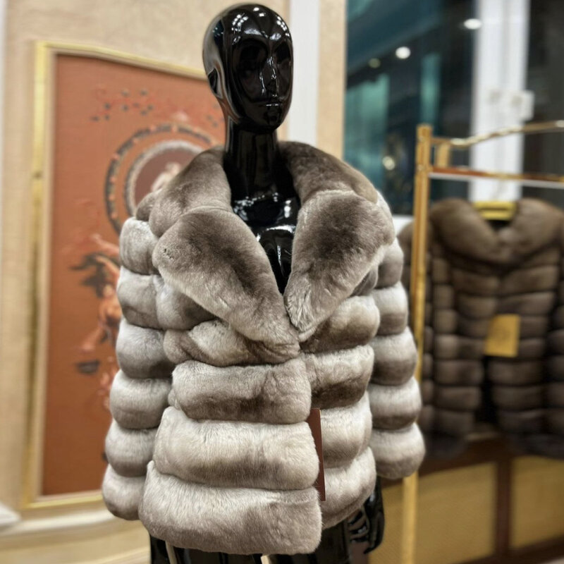 Abrigo corto de piel de conejo Rex para mujer, chaqueta de piel auténtica de invierno, abrigo de piel auténtica