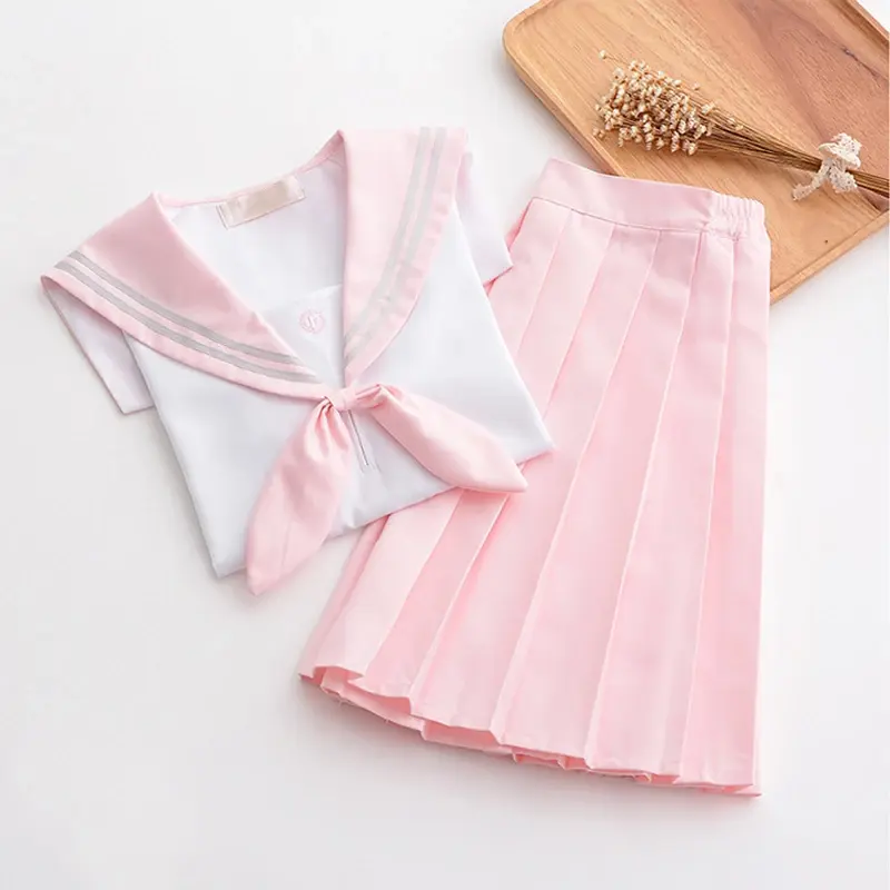 2023 Light Pink Japanese School Uniform Skirt JK Uniform Class Uniforms Sailor Suit College Wind Suit Female Students Uniforms