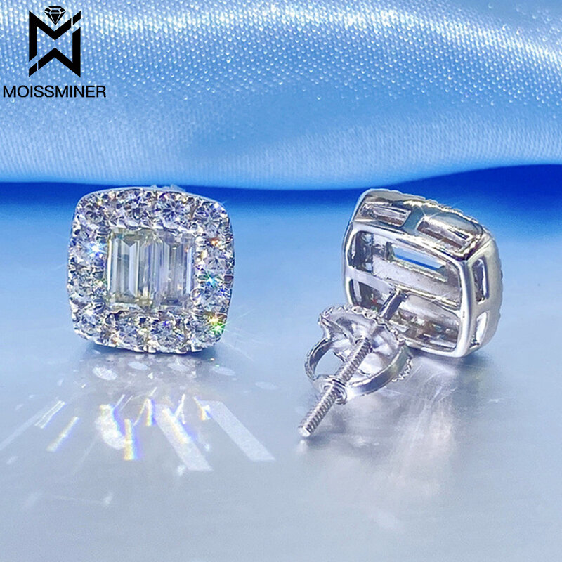Grande quadrado moissanite brincos para mulher verdadeiro diamante s925 prata orelha studs masculino high-end jóias pass tester frete grátis