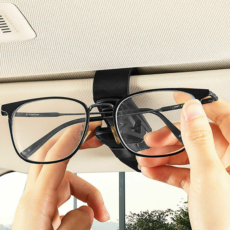 Tempat Kacamata untuk Mobil Pelindung Matahari Kacamata Hitam Klip Tempat Kartu Tiket Kacamata Pengencang Serat Karbon Kacamata Hitam Klip Hitam Silve
