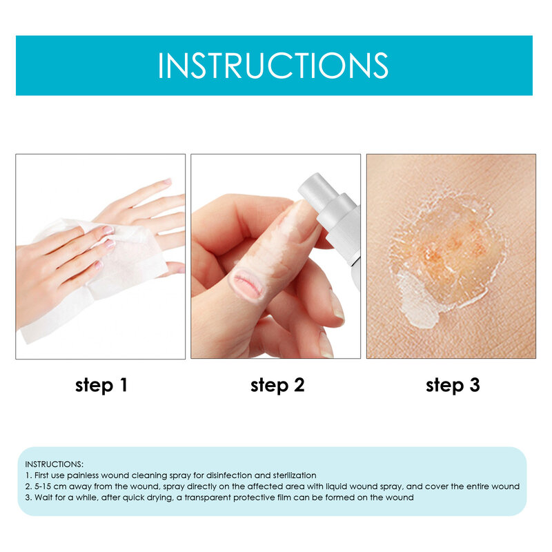 Benda liquida impermeabile Spray protezione delle ferite pellicola invisibile che forma Spray per la cura traspirante impermeabile disinfezione delle ferite