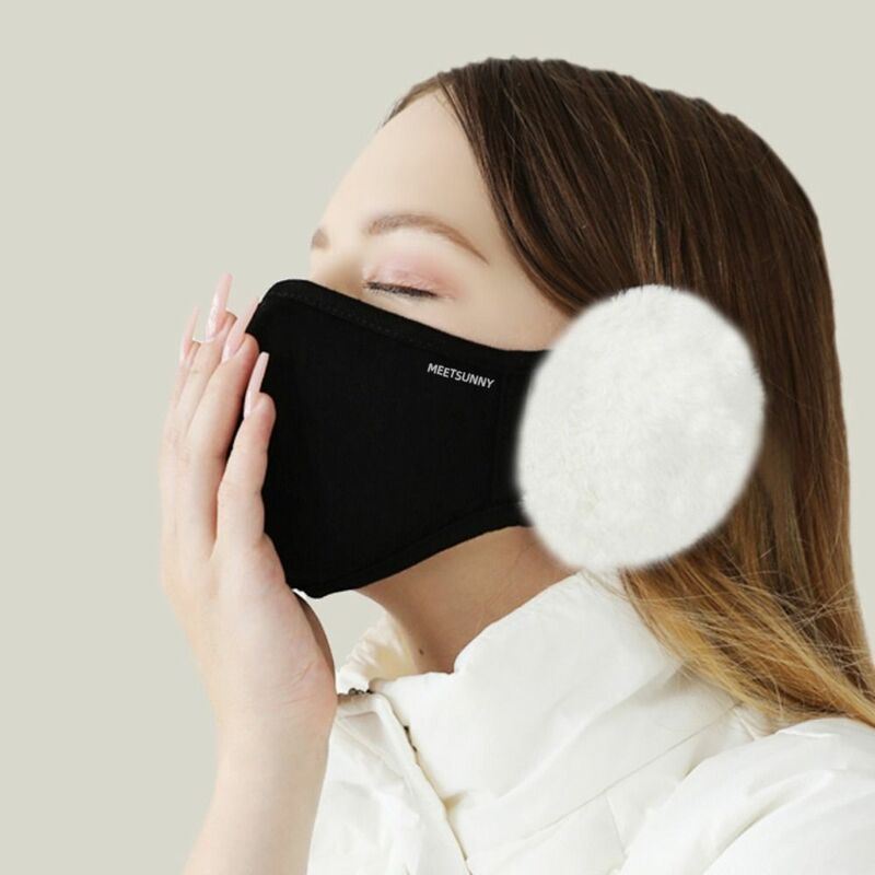 Winter Windproof Thickened Plush 2 in1 Face Mask Earmuffs Women Student Ear Warmer Breathable Outdoor Cycling