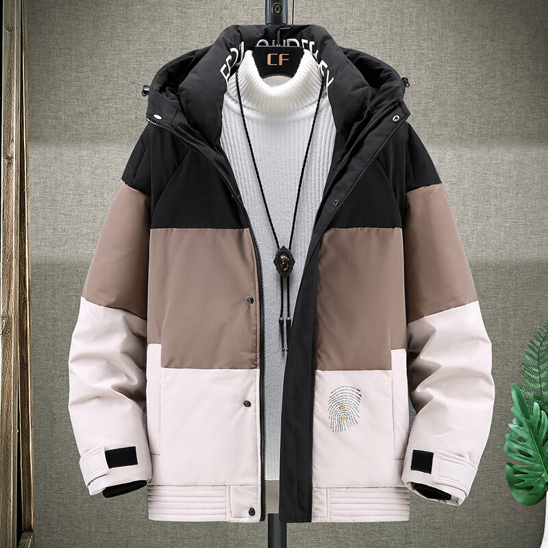 Jaket Bawah Pria Hangat Tebal 2022 Mantel Parka Bertudung Pakaian Luar Musim Dingin Pria Mantel Bawah Perca Kasual Jaket Puffer Mode 3XL