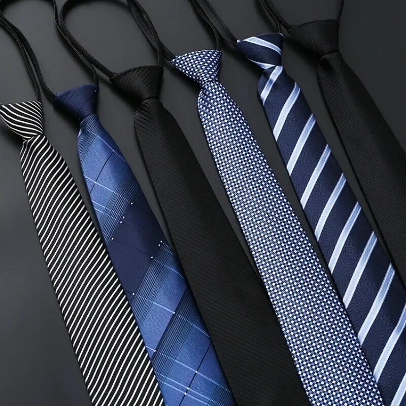 Chemise élégante à rayures bleues et noires pour hommes, robe d'affaires, fermeture éclair au cou, cravates paresseuses, accessoires vestisens, marié de mariage