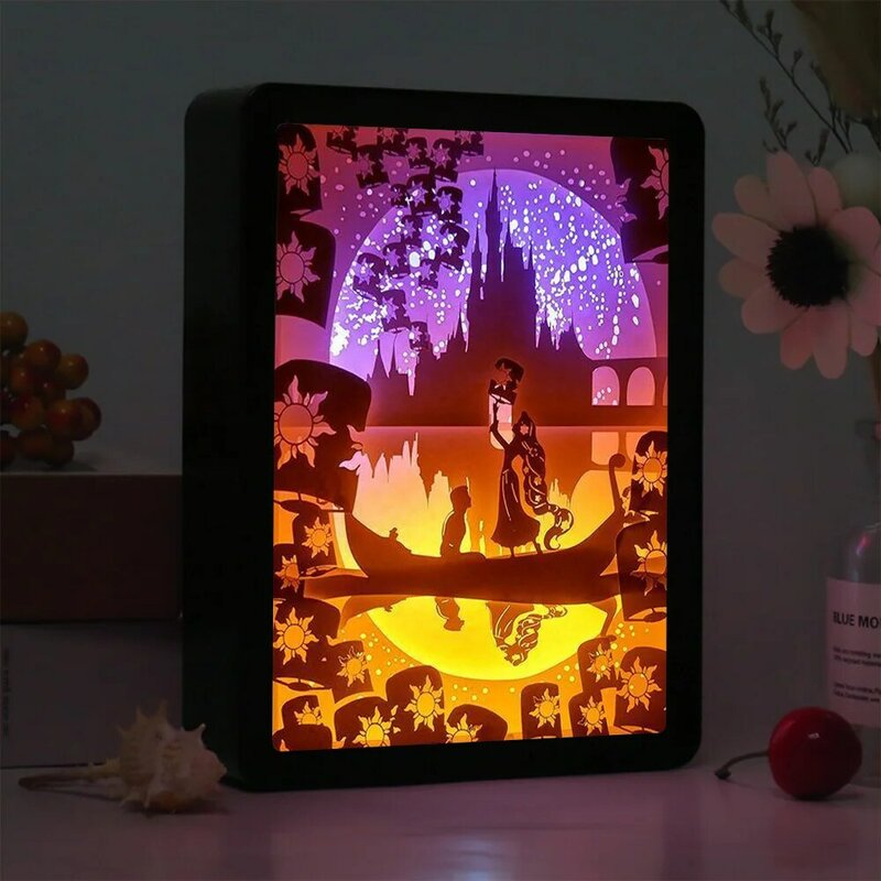 Led Leuchtkästen Anime Rapunzels 3D Papier Carving Nacht Lichter Schatten Box Benutzerdefinierte Rahmen Tisch Lampe Für Schlafzimmer Kind Urlaub Geschenk