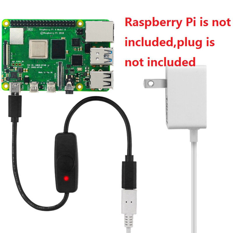 สวิทช์ไฟ USB Type C พร้อมไฟแสดงสถานะตัวผู้ไปยังตัวเมีย USB-C ต่อสายสวิตช์สำหรับ Raspberry Pi 4B 2ชิ้น
