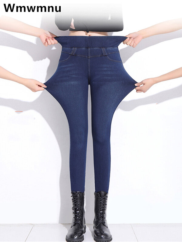 Jeans lápis fino de grandes dimensões para mulheres, streetwear vintage, calça jeans skinny, cintura alta, calças de cowboy, novo, 26-38