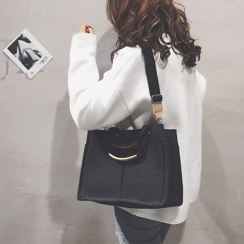 Women's Tote Bag Casual Canvas Large Capacity Shopping Female Crossbody Schoolbags Solid Shoulder Shopper Bags For Women Handbag