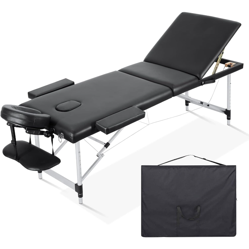 Careboda Portable Massage Table 3 Fold 23.6" Wide, Height Adjustable Aluminum Massage Bed with Headrest, Armrests and Carry Bag,
