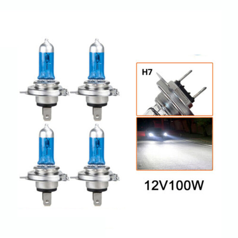 Ampoules pour phares de voiture 12V, H7, 100W, 6000K, 4 pièces