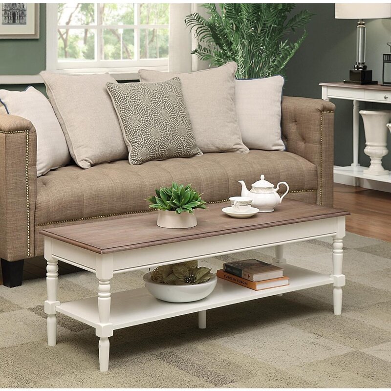 Furniture Coffee Table with Shelf Driftwood White Living Room Center Table Quick and Easy Set Up with Storage Space