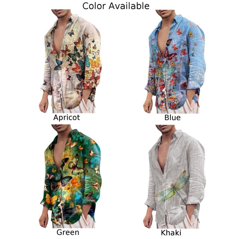Stylish and Comfortable Men\\\\\\\'s Loose Long Sleeve Tops Hawaiian Print Cardigan Button Down Shirt for Everyday Wear