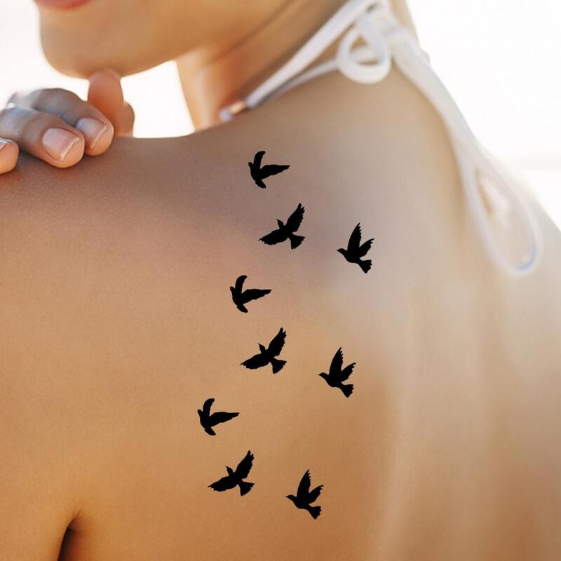 Stiker tato Hitam Seni Tubuh Seksi dapat dilepas untuk uniseks tahan air uniseks Transfer burung terbang untuk uniseks