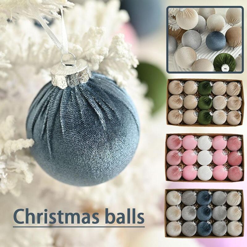 15 buah/kotak dekorasi bola Natal beludru ornamen bola pohon Natal hiasan gantung dekorasi Selamat Natal