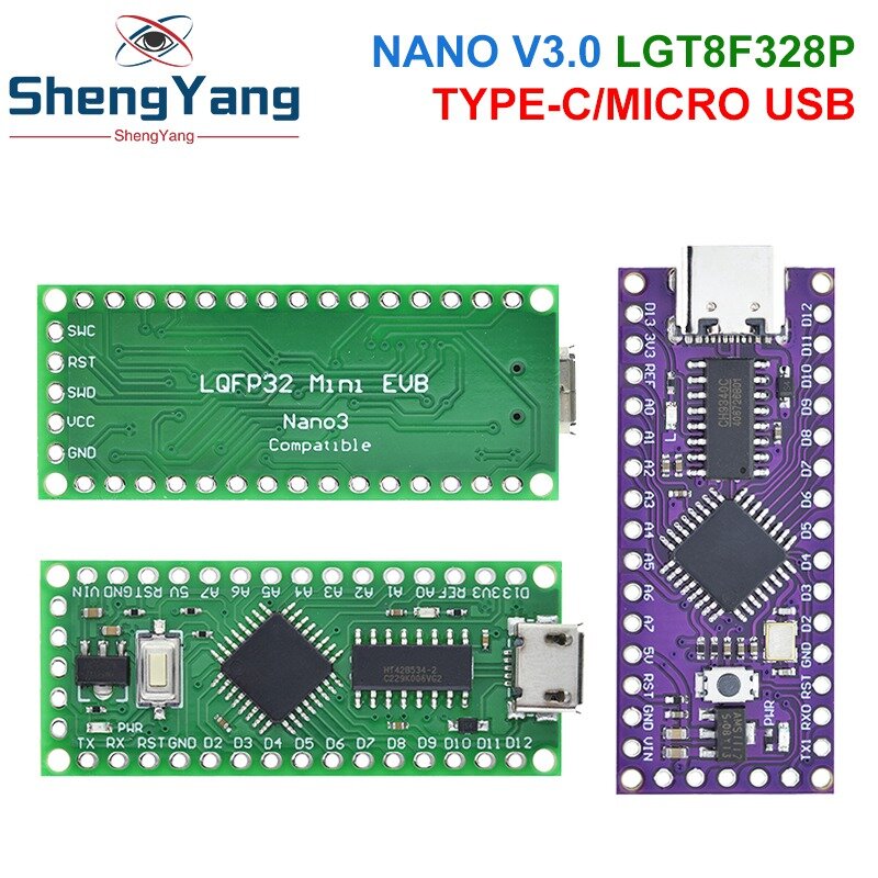 Micro USB para Arduino, Compatível com ATMEGA328, Nano V3.0, LGT8F328P, CH9340C, HT42B534-1, LGT8F328P, LQFP32, MiniEVB, Tipo-C