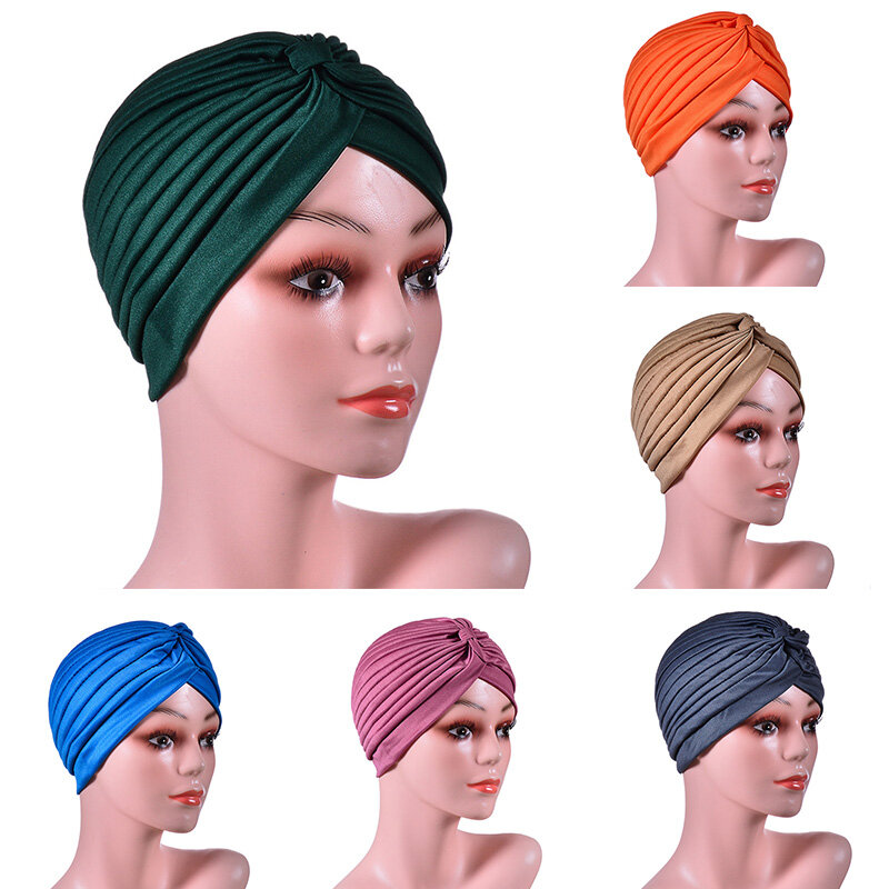 Cotton Twist Turban Caps Fashion Women Knot Muslim Hijab Indian Hat Casual Solid Color Simple Headscarf Headwrap Scarf for women