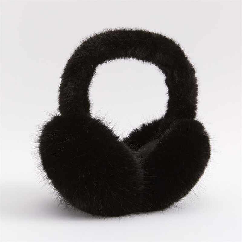 Anjj składane nauszniki zimowe nowe mody proste czarne długie nauszniki ze sztucznego futra królika dla kobiety mężczyzna 2024 prezenty na przyjęcie bożonarodzeniowe