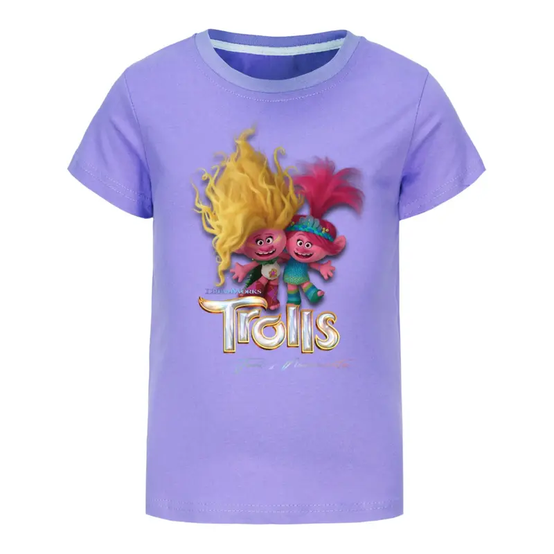 Kaus kasual remaja laki-laki kaus kaus T-shirt katun anak-anak atasan lengan pendek Anime Poppy Trolls Musim Panas anak-anak