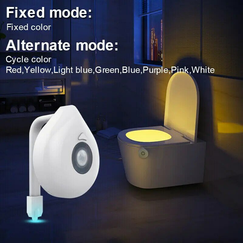 Luz nocturna para inodoro, Sensor de movimiento PIR, 8 colores, retroiluminación para inodoro, WC, baño, 1-10 piezas