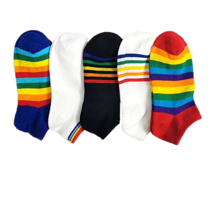 Japanese Rainbow Striped Woman Socks Harajuku Cotton Boat Socks Comfortable Low-top Funny Socks Women Skarpetki Damskie 02000303