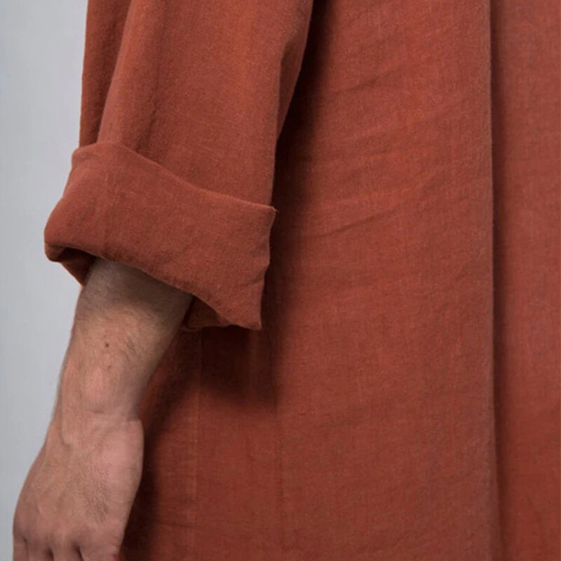 ใหม่เอี่ยมชุดกาวน์แฟชั่น gaun jubah Panjang สำหรับผู้ชายชุดยาวแขนยาวมุสลิม M ~ 3XL สีพื้นนุ่มฤดูร้อน