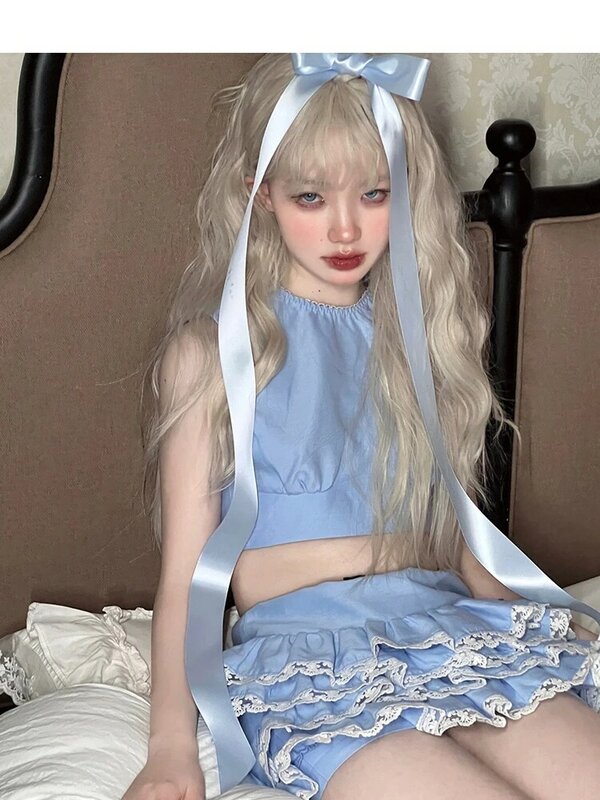Cos Wig White Gold Color Light Full-Head Female Top Big Wave Rice Tea Gray Lolita Long Curly Hair