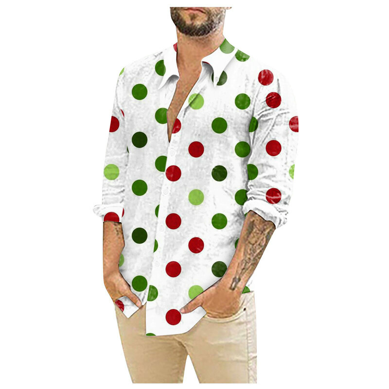 남성용 크리스마스 셔츠 긴 소매 꽃무늬 프린트 단추, 재미있는 귀여운 그래픽 원피스 셔츠, 반팔 티셔츠