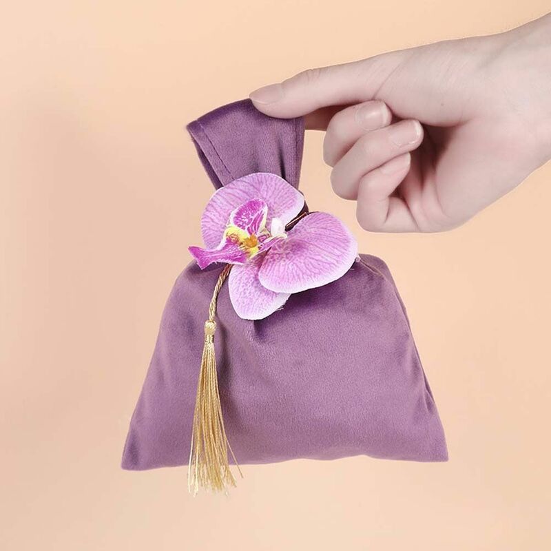 Tassel Velvet Knot Handbag Vest Shape Tope Handle Flower Wrist Bag Jewerly Packing Bag Large Capacity Festive Sugar Bag