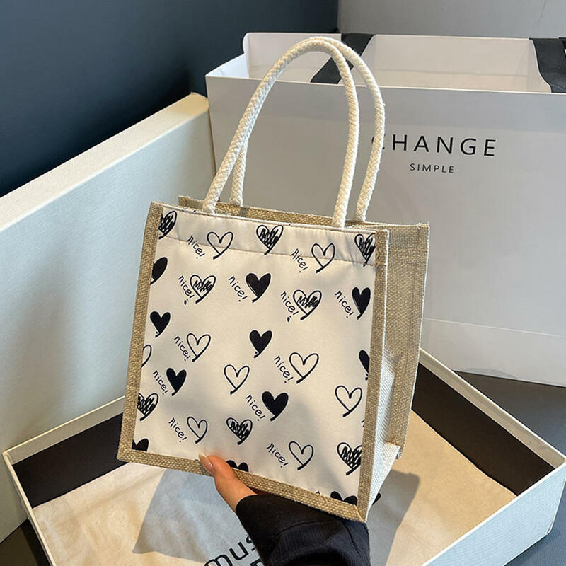 Flower Pattern Linen Handbag For Women Fashion Designer Bag Convenient Large-Capacity Shopper Tote Travel Grocery Storage Bag