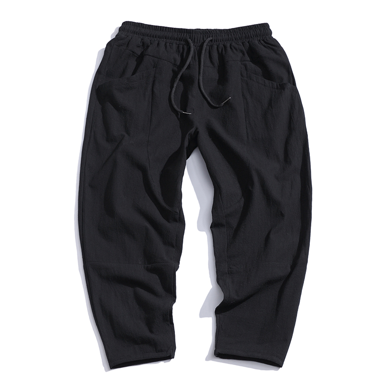 100% Cotton Summer Casual Pants Man Trendy Japanese Cropped Pants Loose Pants Men 5xl