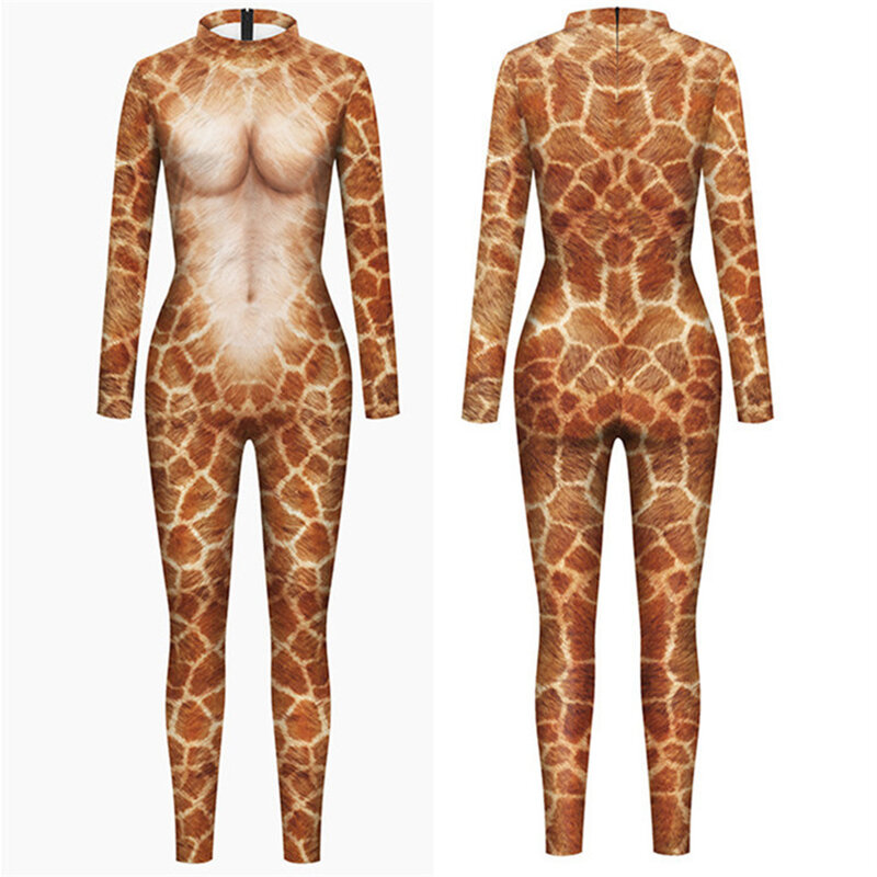 2024 Halloween new men and women couple sets animal tiger skin cos leopard print digital printing jumpsuit Cosplay Costume