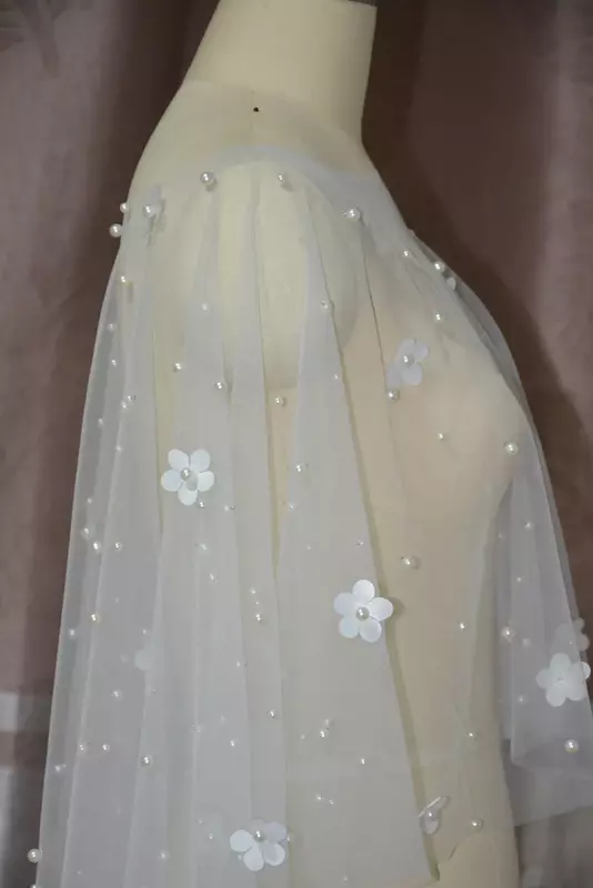 Pearls High Low Wedding Wrap Tulle Prom Party Shawl BOLERO Bridal Cape Elegant Wedding jacket